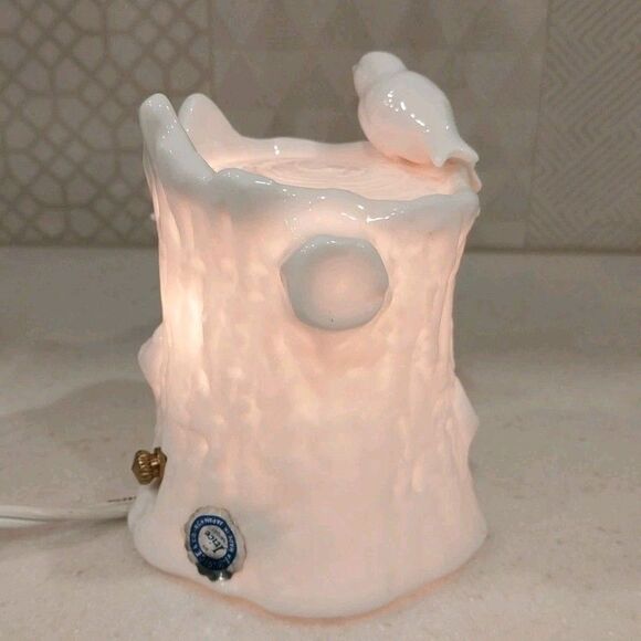 Vintage Ceramic Night Light Accent Lamp Tree Stump Birds Leaves Soft Glow 1950s - Picture 4 of 13